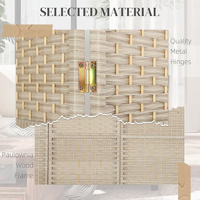 HOMCOM 6 Panel Room Divider, 6' Tall Folding Privacy Screen, Woven Freestanding Wall Partition for Home Office, Bedroom, Washed Oak