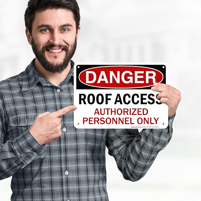 Danger Roof Access Authorized Personnel Only Sign, 7x10 Inches, Rust Free .040 Aluminum, Fade Resistant, Made in USA by My Sign Center