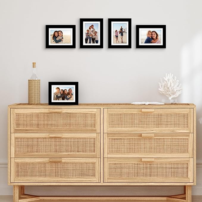 Americanflat 5x7 Picture Frame with Polished Plexiglass - Set of 5 - Use as 4x6 Frame with Mat or Display 5x7 Photo Without Mat - Galleria Collection - Picture Frames for Tabletop and Wall - Black