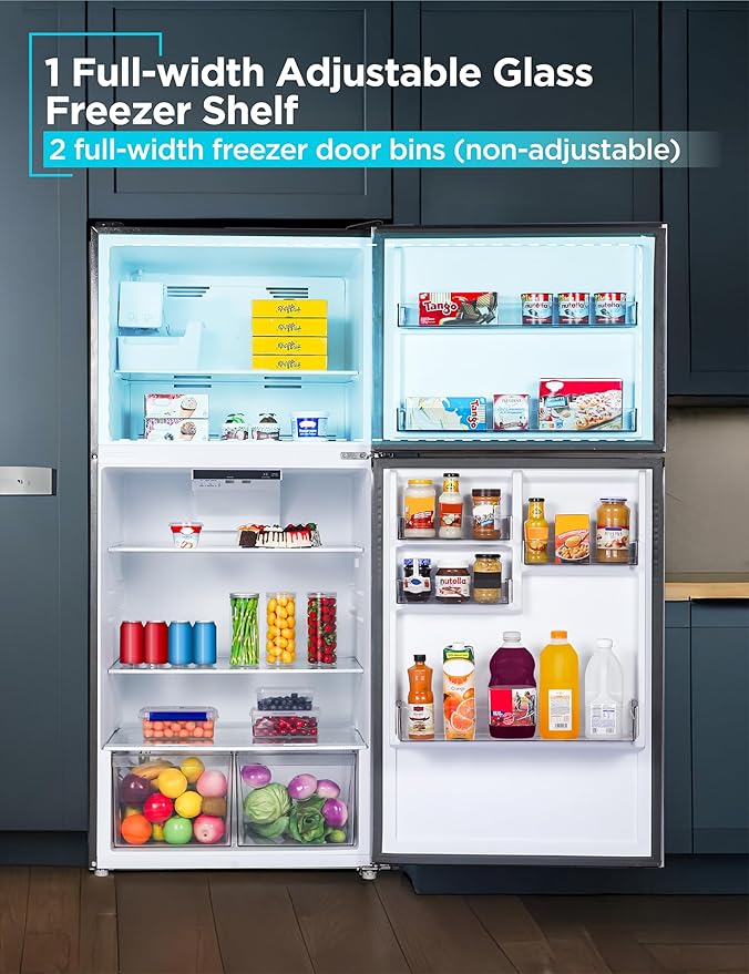 BLACK+DECKER 20.1 Cu. Ft. Top Mount Refrigerator with Ice Maker, 2-Door Refrigerator with Top Freezer, Freezer with Icemaker and Adjustable Temperature Control, ENERGY STAR, BR2010JIMS, Sliver