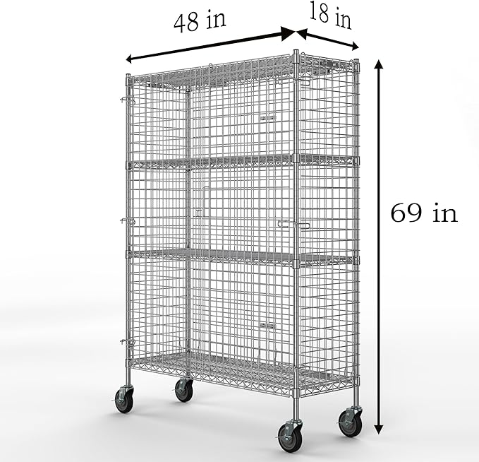 18" W x 48" L x 69" H Heavy Duty Utility Commercial Grade Metal Storage NSF Unit | Chrome Mobile Security Wire Cage Kit