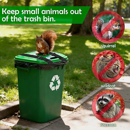 2PCS Trash Can Locks for Animals-Proof with Double Metal Hook, Adjustable Strap for 28-96 Gallon Garbage Bin Locks Against Raccoons, Squirrels, Outdoor Trash Can Lid Protection with Secure Buckle
