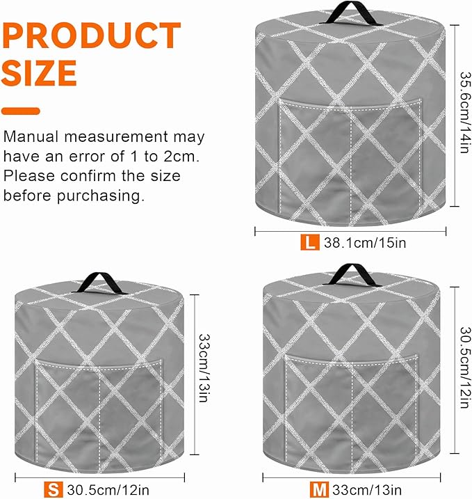Kitchen Appliance Accessories Dust Cover for 3-6-8 Quart Instant Pot, Pressure Cooker, Air Fryer & Crock Pot,Decorative Appliance Cloth Cover with Top Handle & Storage Pockets (Grey, 6 Quart)