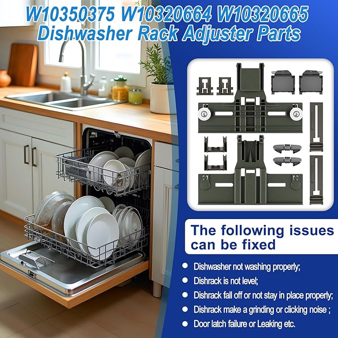 (12 Packs) Upgraded W10350375 Dishwasher Upper Rack Parts&W10320664/5 Dishwasher Adjuster Housing for Whirlpool Dishwasher Parts WDT730PAHZ0,For Kenmore Whirlpool Dishwasher WDT750SAHZ0 WDTA50SAHZ0
