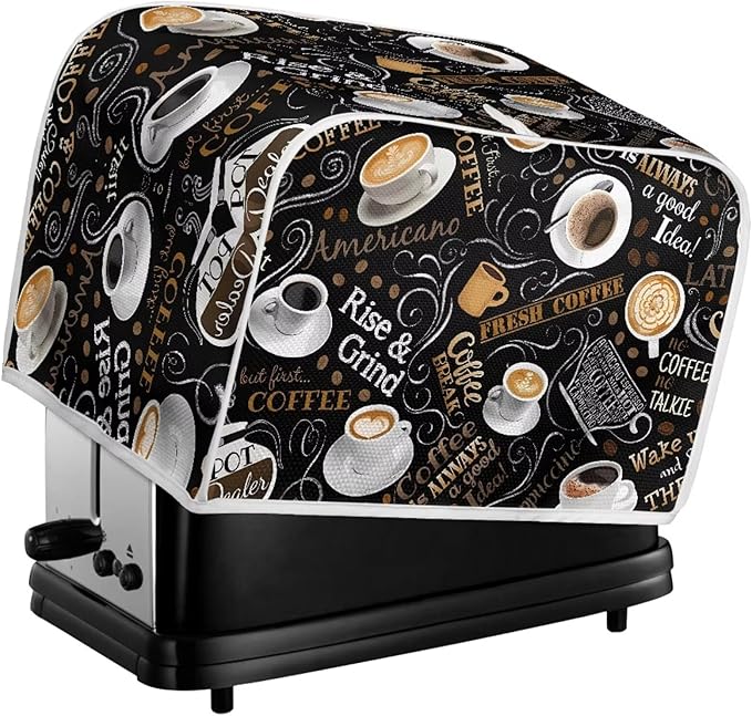 Cafe Coffee Print Toaster Cover 4 Slice Waterproof Appliance Cover with Handle Loop Kitchen Bread Baker Toaster Covers for Small Appliance