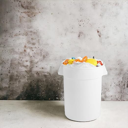 PRO&Family Commercial Round Trash Can, Ingredient Bin, Heavy-Duty Plastic, Anti-Static, Kitchen, Office, Outdoor Use (White, 32 Gallon)
