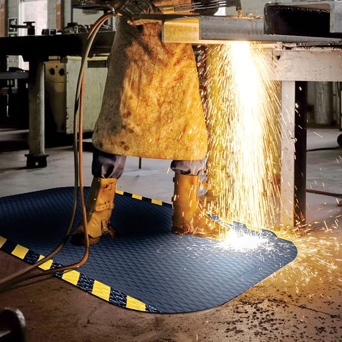M+A Matting Hog Heaven Anti Fatigue Mat – Welding Resistant Grease and Oil Proof Industrial Commercial Grade Door Mat for Indoor Entrance, Workshop, or Garage, 3x5 Size, 5/8" Thick, Striped Border