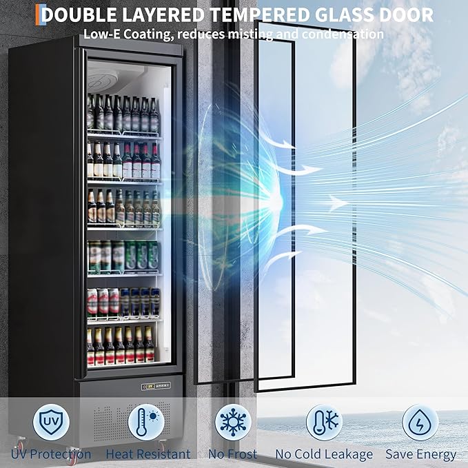 IDEALHOUSE Commercial Merchandiser Refrigerator, 17.7 Cu.Ft, Glass Door, Beverage Cooler, 5 Adjustable Shelves, Bar Fridge, Commercial Display, Large Capacity, Black, For Restaurant, Store, Bar