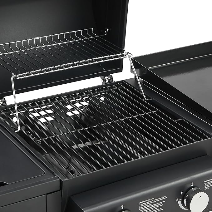 All-in-One Propane Gas Grill with Griddle, 5 Burner 56000 BTU BBQ Grill & Griddle Combo, 751 Sq.Inch Cooking Space, Side Burner & Storage Shelves for Backyard, Patio, Outdoor Cooking