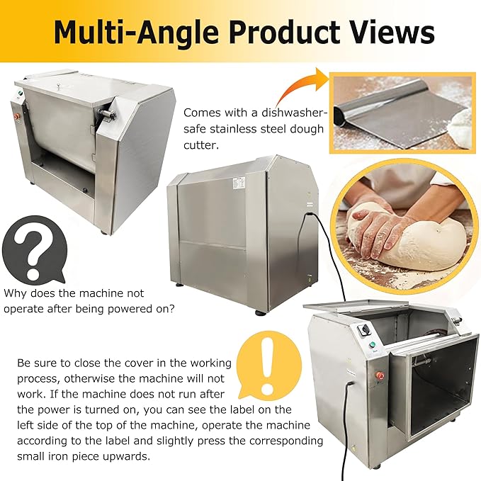 75L Commercial Dough Mixer Stainless Steel Electric Flour Mixing Machine 220V 4KW, Heavy Duty Large Capacity Dough Spiral Kneading Machine with 90 Degree Tilt Bucket for Restaurant Canteen