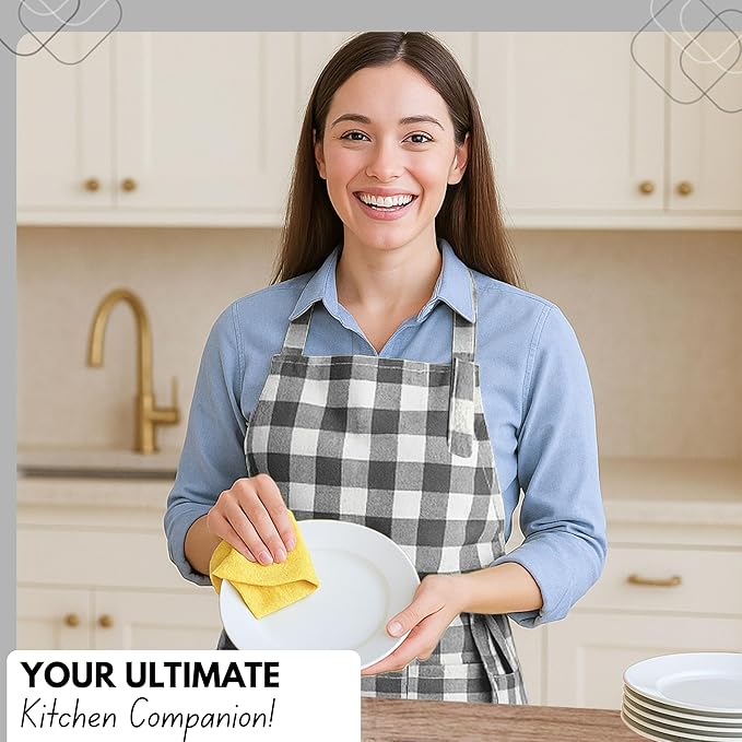 Native Fab Kitchen Apron 2 Pack - 100% Cotton Adjustable, Durable Apron with Pockets, Perfect for Cooking, Baking, Grilling