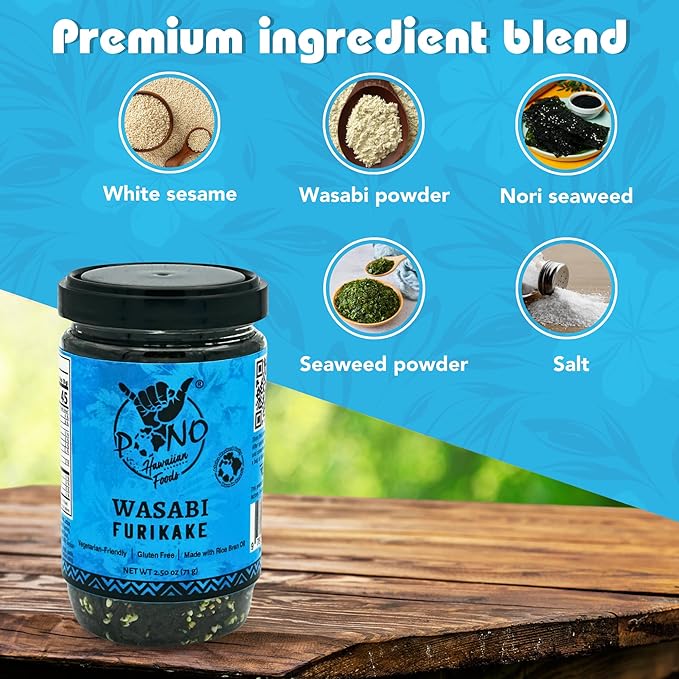 Pono Hawaiian WASABI NORI Furikake RiceSeasoning Premium Ingredients-Gluten-Free and Non-GMO-Multi Purpose Rice Seasoning–Free from Preservatives and Artificial Colors–Japanese Seasoning-2.5 oz (71g)