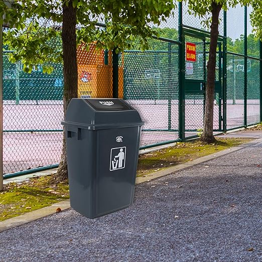 4-Pack Plastic Trash Can with Swing Lid, 15 Gallon Large Swing Top Garbage Can, Grey