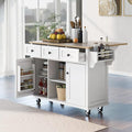 Favfurish Kitchen Island with Drop-Leaf Countertop, Internal Storage Cabinet Racks, Rolling Kitchen Cart on 5 Wheels with Open Shelves and 3 Drawers, Spice Holder, for Dining Room, White