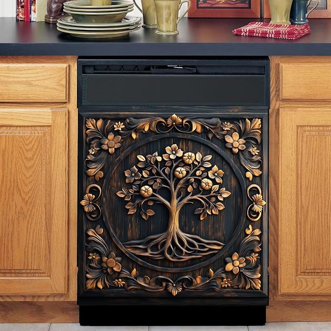 Farmhouse Tree of Life Dishwasher Magnet Cover,Vintage Tree Wood Floral Magnetic Dishwasher Cover Vinyl Sticker,Fridge Door Cover Magnets Art Skin Panel Decal,Home Decor Decal,23"X26"