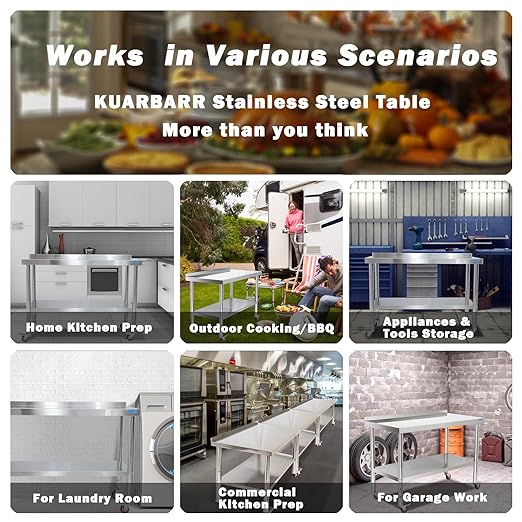 Stainless Steel Table for Prep & Work with 4 Caster Wheels with Adjustable Undershelf 24 x 30 NSF Metal Commercial Kitchen Worktable for Restaurant Home Outdoor | Prep & Work, 4 Caster Wheels, NSF, Commercial Kitchen, Worktable