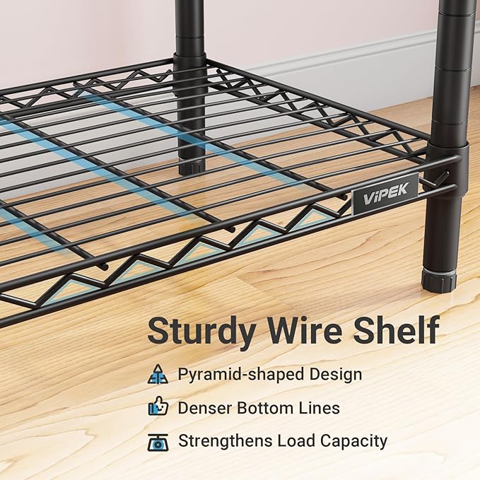 VIPEK V1 Plus Heavy Duty Clothes Rack with Shelves - 4 Tiers Adjustable Height | Holds Up to 540lbs | Perfect for Small Spaces, Apartments | Compact Design for Flexible Storage, Black