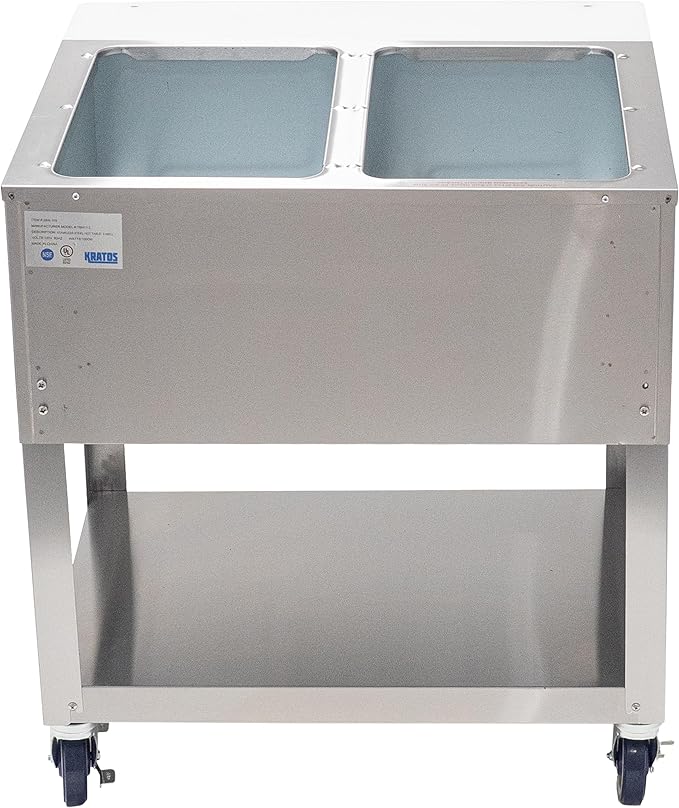 Kratos Commercial Mobile Electric Steam Table/Hot Food Table, 2 Wells, Stainless Steel, NSF 120V (28W-196)