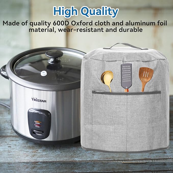 Air Fryer Dust Cover, Waterproof Insulated Protective Cover Bag with Pocket and Handle for Electric Pressure Cooker Air Fryer Rice Cooker Steamer, 38 x 38.7 cm(Grey)