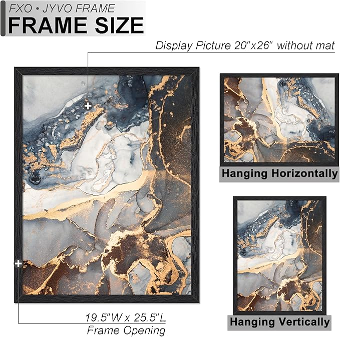 Engineered Wood 20x26 Frame, Black Picture Frame for 20 x 26 Inch Poster Puzzle Photo, Light Weight 20 by 26 Poster Frame with Wood-grain for Wall - 1 Pack/Black/20 x26