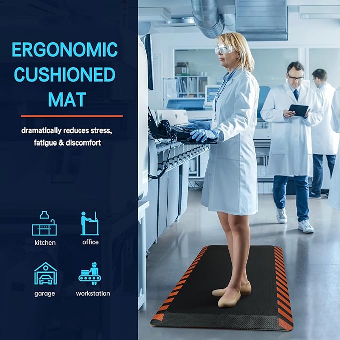 FEATOL Anti Fatigue Mat Industrial, Ergonomic Standing Floor Mat for Work for Stand -Safety Support for Leg & Back Pain(Orange Border, 20" x 39", 1PC)