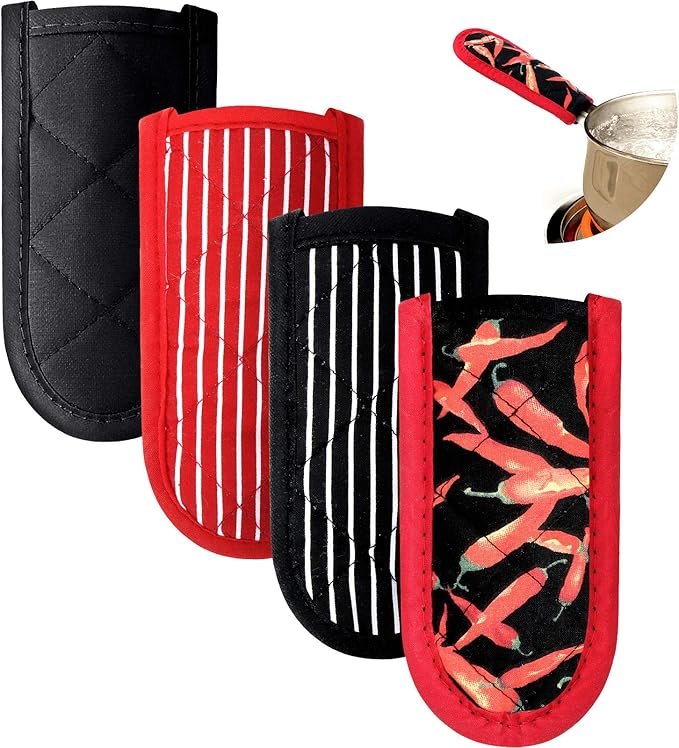 Patelai 4 Pcs Cast Iron Skillet Handle Covers Heat Resistant Pot Handle Covers Non Slip Cotton Pot Sleeves Holder Mitts Machine Washable for Kitchen Baking Cooking Cookwares(Striped Style)