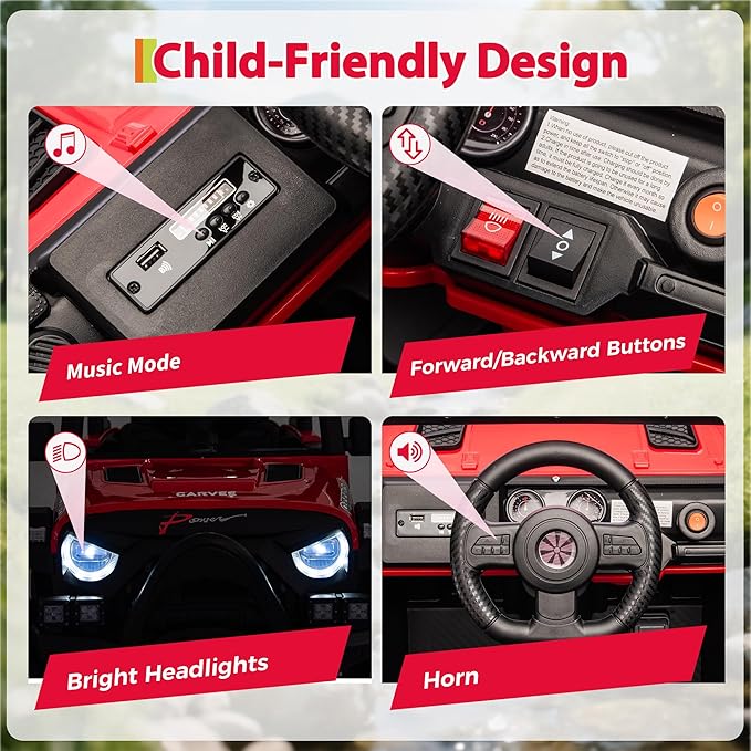 12V Kids Ride on Car, Electric Ride on Truck w/Parent Remote, Spring Suspension, Bluetooth Music, LED Light, 4.1Mph Max Speed, 3 Speeds, Battery Powered Vehicles for Kids Toddler Age 3-8, Red