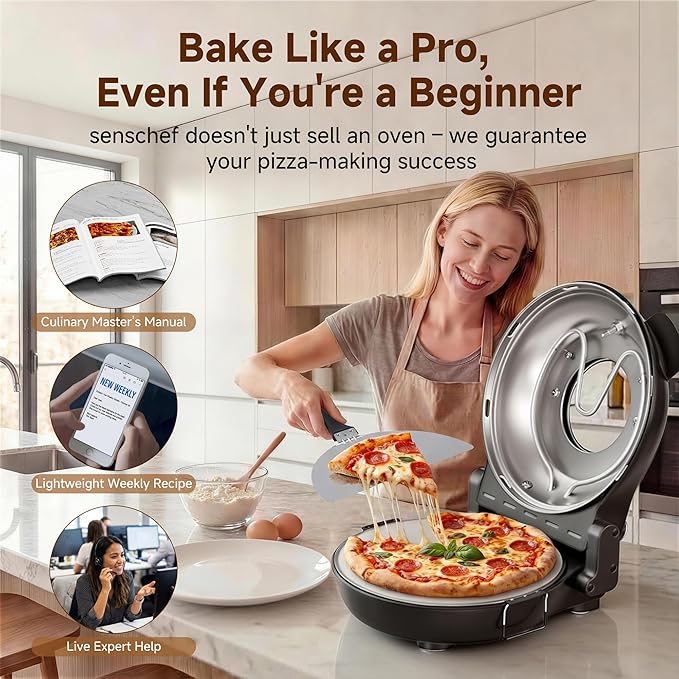 SEMSCHEF 12-Inch CrustyBake Beginner's Ceramic Stone Pizza Oven: Quick 800°F Heating, Easy-Clean Design, Recipe Book & All Tools Included - Perfect for First-Time Pizza Makers at Home