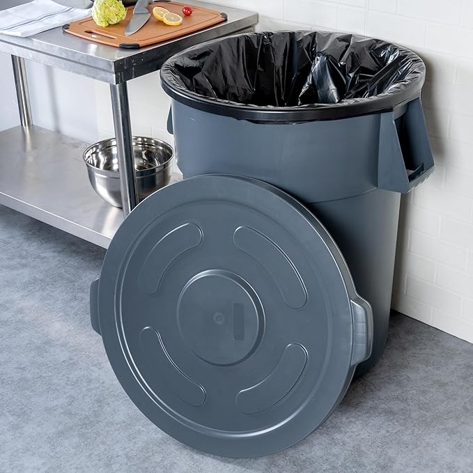 Restaurantware-LID ONLY: RW Clean Waste Container Lid, 1 Round Trash Can Cover - Waste Bin Sold Separately, For 55 Gallon Dustbin, Built-In Handle, Gray Plastic Garbage Can Cover, Heavy-Duty