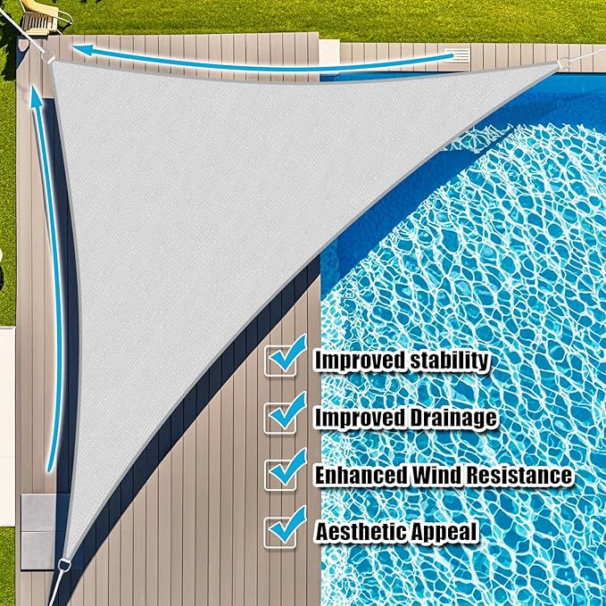 Amagenix Sun Shade Sail 24'X24'X33.9' Curved Edge Outdoor Shade Canopy Light Grey Breathable 95% UV Block Shade Cloth for Patio Garden Backyard (We Make Custom Size)