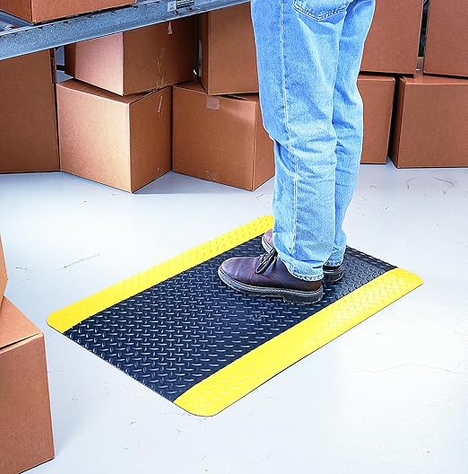 Wearwell 495.1516x3x12BYL Diamond-Plate Select UltraSoft Mat, 12' Length x 3' Width x 15/16" Thick, Black with Yellow