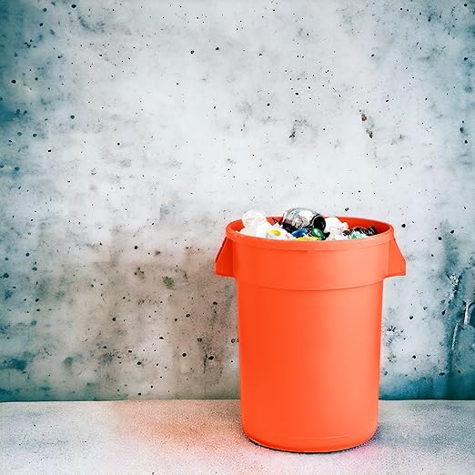 PRO&Family Commercial Round Trash Can, Ingredient Bin, Heavy-Duty Plastic, Anti-Static, Kitchen, Office, Outdoor Use (Orange, 44 Gallon)