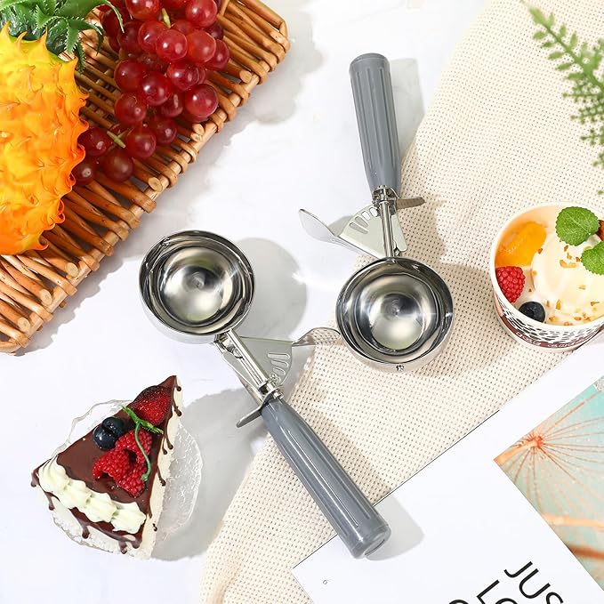 8 Pcs Release Cookie Scoops Ice Cream Scooper with Trigger Release Portion Scoop Stainless Steel for Portion Control, Baking Food, Cookie Dough (4 oz,Gray)