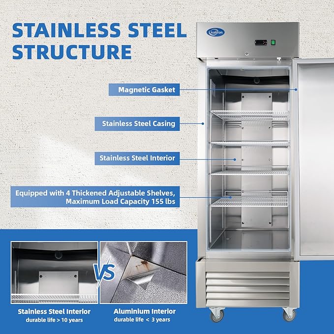 Commercial Refrigerator, 27" W Industrial Fridge, 23 Cu.Ft Commercial Reach in Stainless Steel Freezer, Commercial Freezer Upright with 5 Shelves for Restaurant, Bar, Supermarket