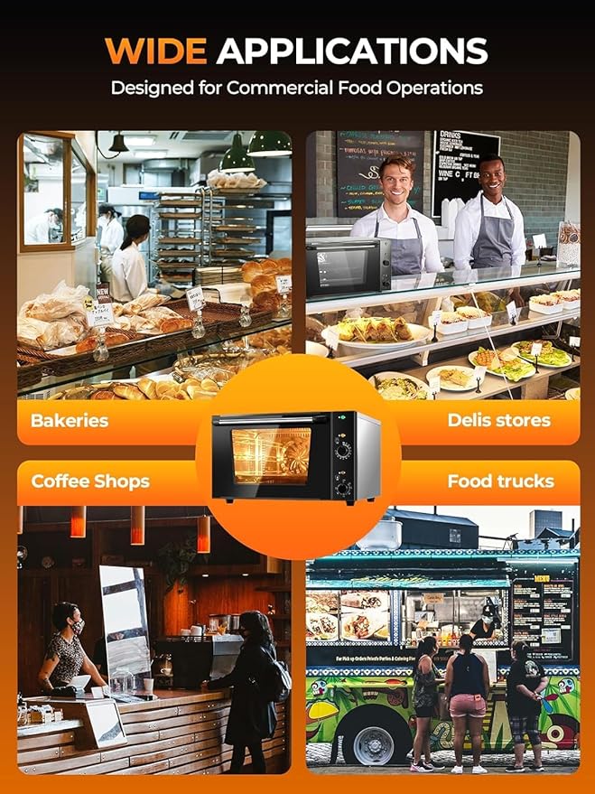 FOHERE Commercial Convection Oven, 50Qt Extra Large Toaster Oven, Electric Pizza Oven for Food Truck, Cafe, Restaurant, 2500W Conventional Oven Countertop with Fan, 122-572℉ Fast Preheating