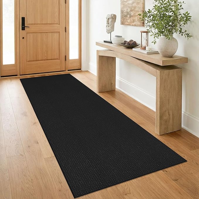 IOHOUZE Washable Runner Rug 3x8 Non Slip Rubber Backed Wide Hallway Runner Entryway Runner Indoor, Kitchen Rugs Woven Floor Carpet for Hall Entrance Bedroom, Black/Grey