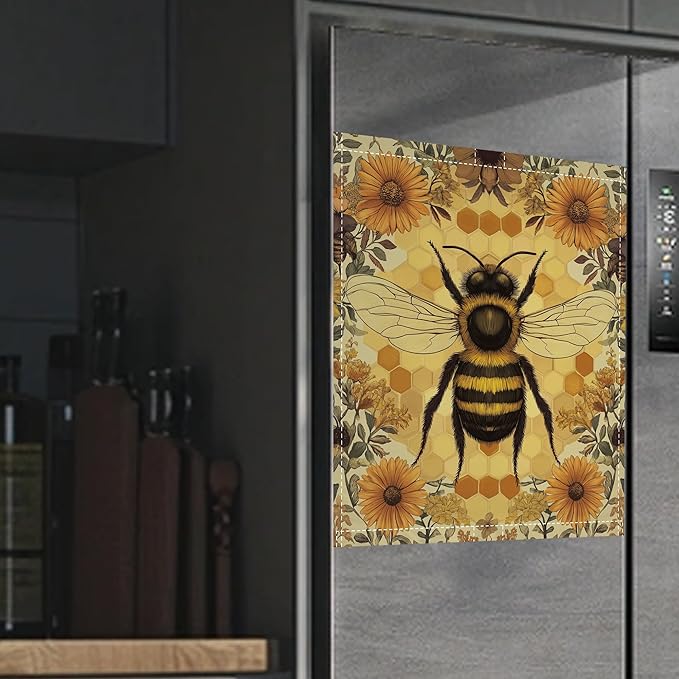 Animal Bee Dishwasher Magnets Decorative Cover,Beehive Floral Magnet Fridge Panel Decal for Home Kitchen Decor,23x26 in