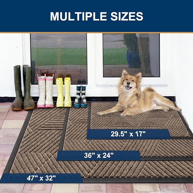 Smiry Front Door Mat Outside Entrance, Heavy Duty Sturdy Natural Rubber Doormat, Trap Dirt and Moisture, Easy Clean Low Profile Mats for Indoor Outdoor Entry, Irregular Triangle (47x30, Brown)