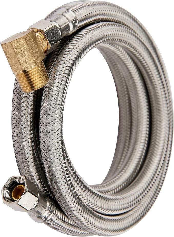 Efield Premium Stainless Steel Dishwasher Hose - 6 FT Length Burst Proof Water Hose stainless Steel 3/8 Werken x 3/8 with Attached 90 Degree Elbow Mip,(HOSE012)