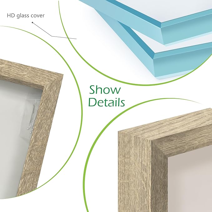 FrameWorks 8x8 Driftwood Wooden Shadow Box Frame – Soft Felt Back, Tempered Glass, and Included Elegant White Ball Push Pins