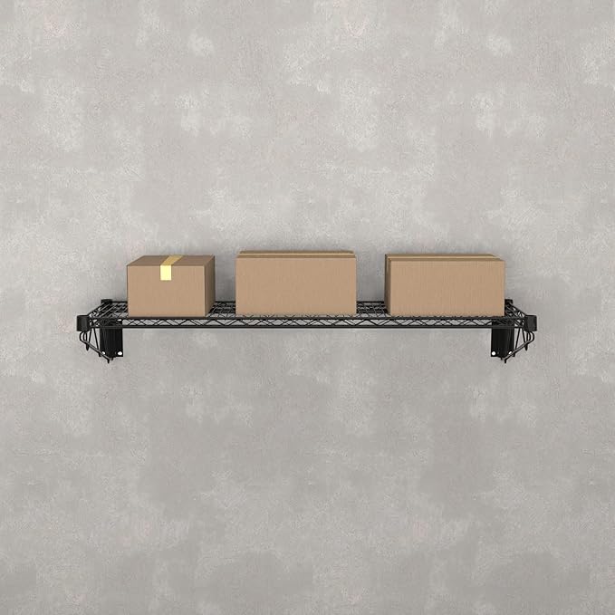 14" x 48" Black Epoxy Wire Wall Mount Shelf