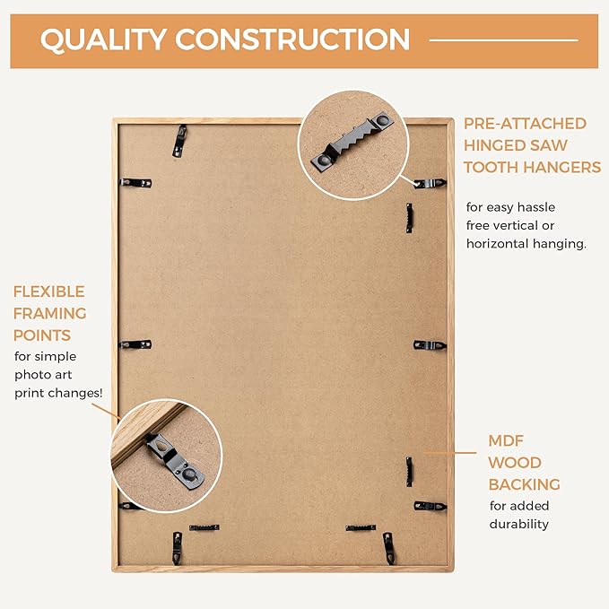 Axeman 18x24 Oak Frame - Rounded Corner 18 x 24 Picture Frame Matted to 16x20 - Natural Oak Wood 24x18 Poster Frame with Tempered Glass for Wall Mount Display