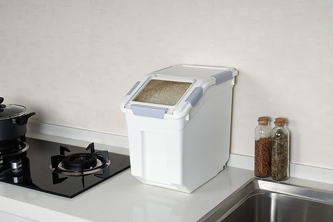 EonTone Pack-2 Large Sealed Bulk Rice Storage Container 15 Liters (30 lbs) with Lockable Lid Wheels and Measuring Cup BPA-Free Food Dispenser