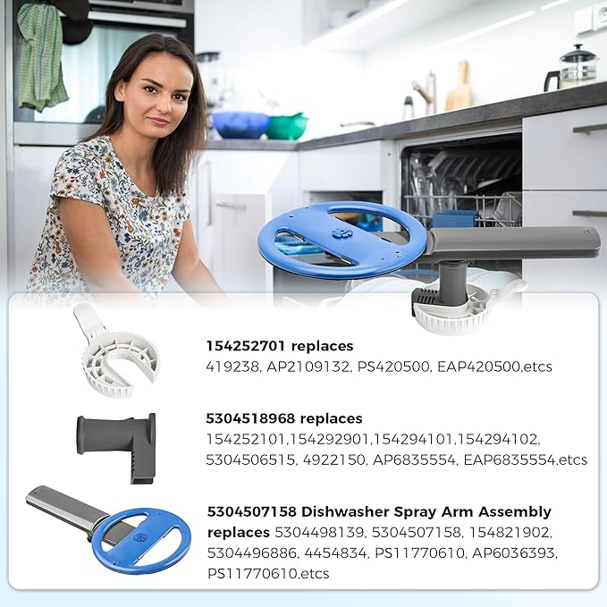 Upgraded 5304507158 Dishwasher Lower Spray Arm Assembly with 5304518968 Lower Wash Arm Support 154252701 Drain Trap Assembly Fit for Frigi-daire Replaces 5304498139 154821902 Ap6036393 by Romalon