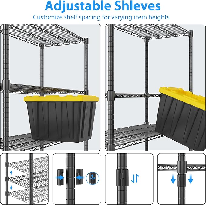 Homdox Heavy Duty Metal Shelves for Storage, 4 Tier Storage Racks and Shelving, Commercial Adjustable Wire Shelving Unit on Wheels, Garage Rack Pantry Shelves Kitchen Shelving, 24"x60"x72", Black