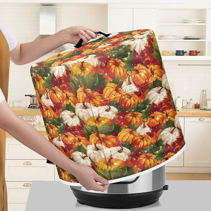 8 Quart Pressure Cooker Dust Cover with Top Handle and Storage Pockets Kitchen Appliance Protector Cover for Air Fryer Rick Cooker Pumpkins Maple Leaf Thanksgiving Day Decor