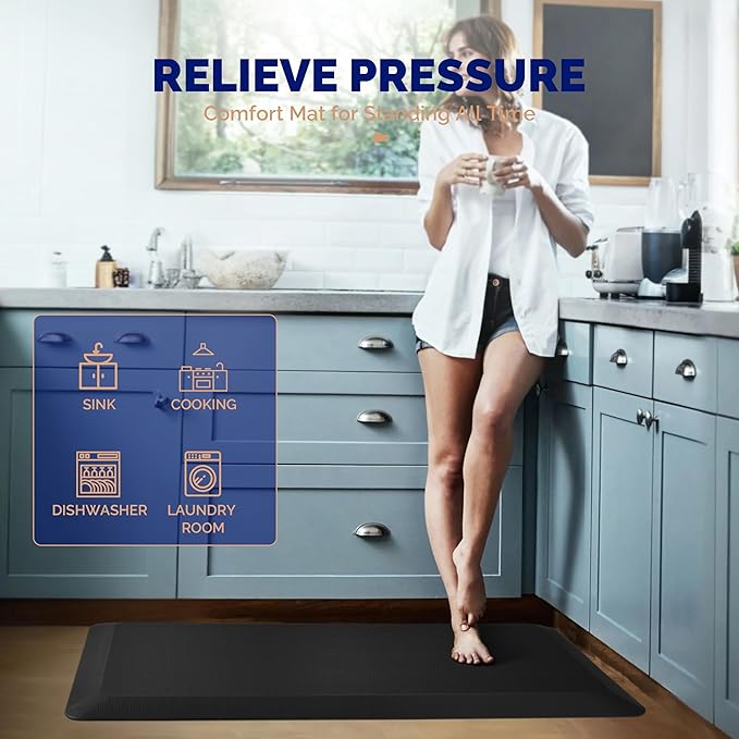 FEATOL Anti Fatigue Mat for Standing, 9/10 Extra Thick Ergonomic Standing Desk Mat, Comfort & Durable Memory Foam Standing Mat at Home,Office All Day (20" x 39", Black, 2PC)