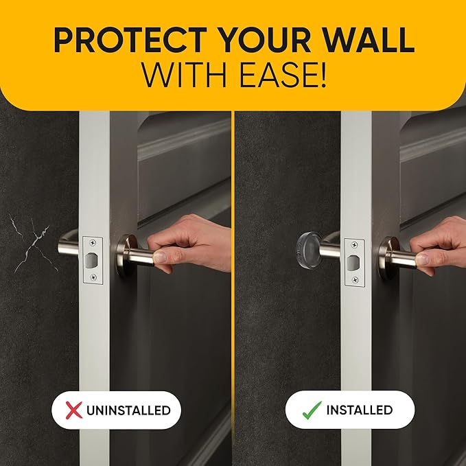 Clear Wall Door Handle Stopper - 4 Pcs of Clear Rubber Knob, Self Adhesive, Guard Door Bumper Reusable Solution for Stopping Damage & Noise in Your Home or Office, Durable, Shock Absorbent Discreet
