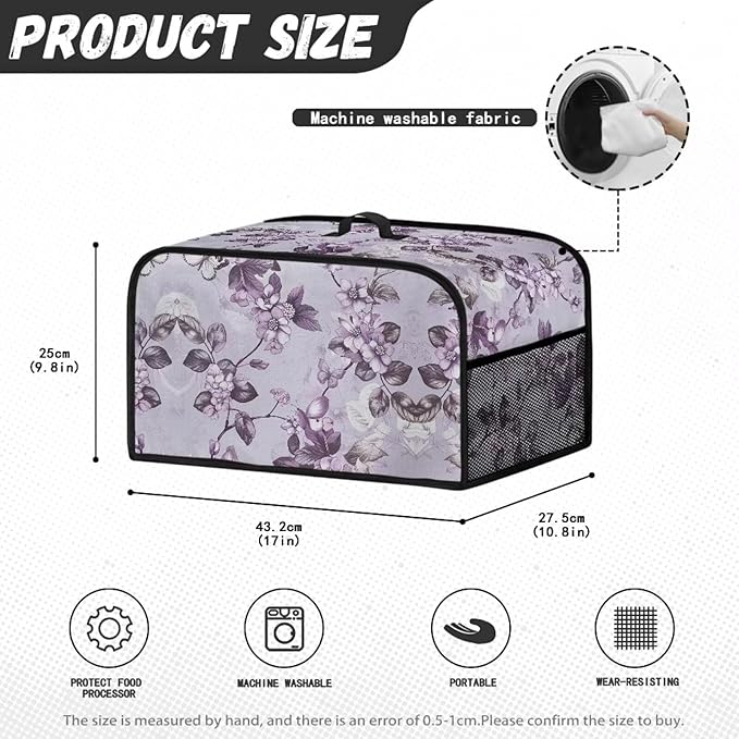 Purple Flower Slow Cooker Dust Cover Oval 6-8 Qt Dust Proof Convenient