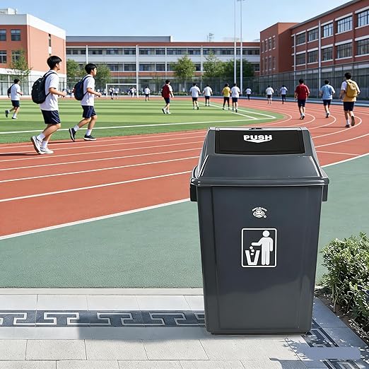 4-Pack 13 Gallon Grey Trash Can, Heavy-Duty Garbage Bin with Swing Lid for Office, Campus, and Home Use